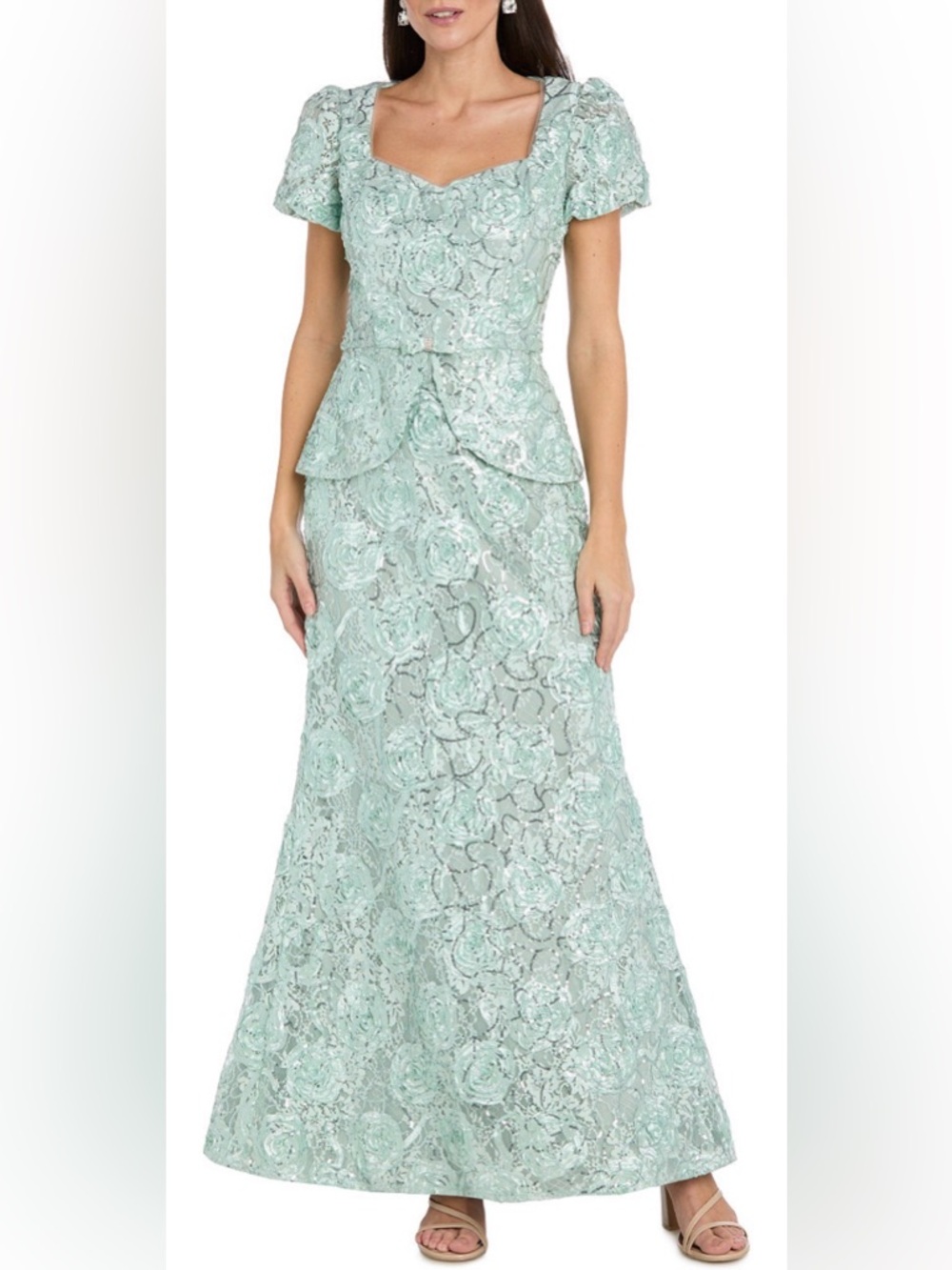 R & M Richard’s Sweetheart Neck Embellished Sequin Soutache Lace Gown Sz 8